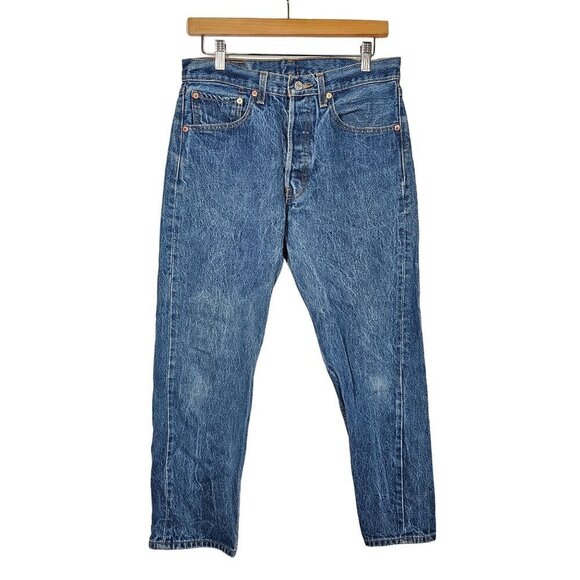 Levi's 501 Vintage Button Fly Straight Leg Denim Jeans 90s Stone Wash Blue 32x30